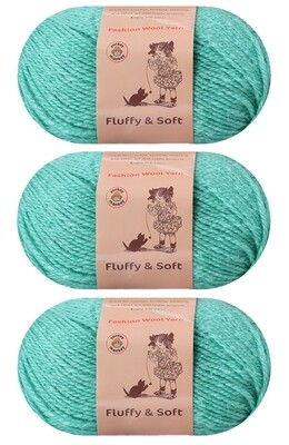 3-Pack "Turquoise 004" Fluffy Wool Yarn. Lightweight and Soft. Great for Knitting & Crochet. 50% Wool & 50% Acrylic