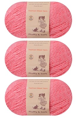 3-Pack "Peach Powder 032" Fluffy Wool Yarn. Lightweight and Soft. Great for Knitting & Crochet. 50% Wool & 50% Acrylic