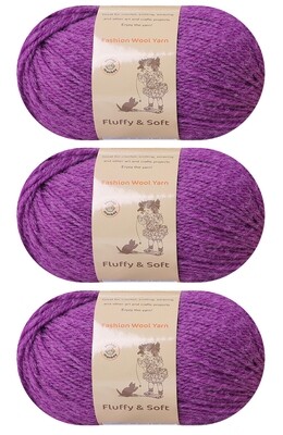 3-Pack "Dream Purple 035" Fluffy Wool Yarn. Lightweight and Soft. Great for Knitting & Crochet. 50% Wool & 50% Acrylic
