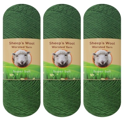 3-Pack "Army Green" Sheep's Wool Worsted Yarn for Knitting and Crocheting 300 Grams of Lamb Wool