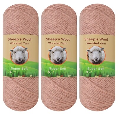 3-Pack "Cantalope" Sheep's Wool Worsted Yarn for Knitting and Crocheting 300 Grams of Lamb Wool