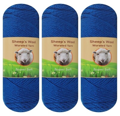 3-Pack "Blue" Sheep's Wool Worsted Yarn for Knitting and Crocheting 300 Grams of Lamb Wool