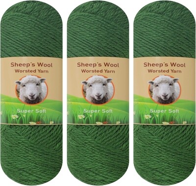 3-Pack "Army Green" Sheep's Wool Worsted Yarn for Knitting and Crocheting 300 Grams of Lamb Wool
