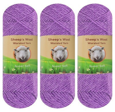 3-Pack "Purple" Sheep's Wool Worsted Yarn for Knitting and Crocheting 300 Grams of Lamb Wool