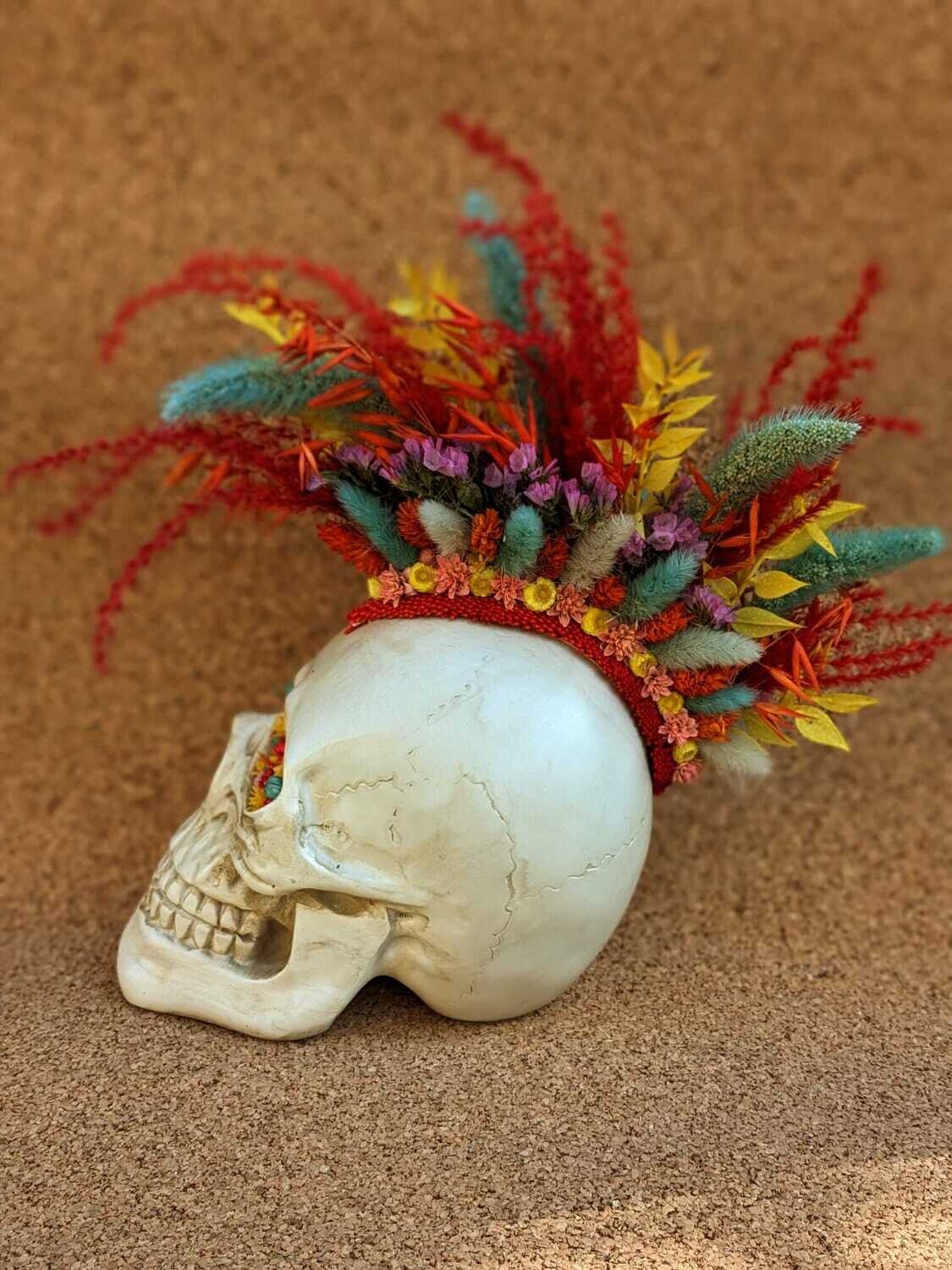 Crane Skull en fleurs séchées Teintes pétillantes