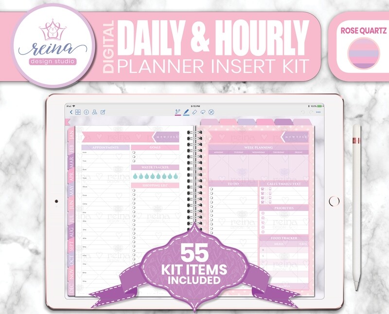 Daily & Hourly Digital Planner Insert Kit | Rose Quartz