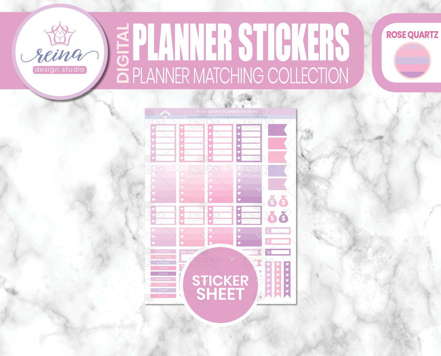 Digital Planner Matching Stickers | Rose Quartz