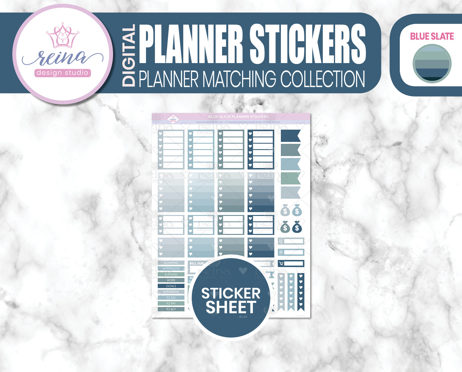 Digital Planner Matching Stickers | Blue Slate
