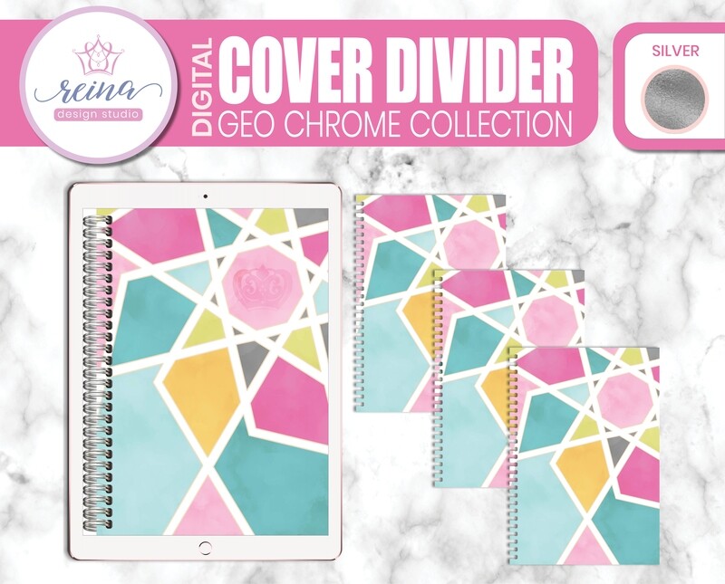 Interchangeable Digital Planner Cover and Dividers | Geo Chrome, Silver