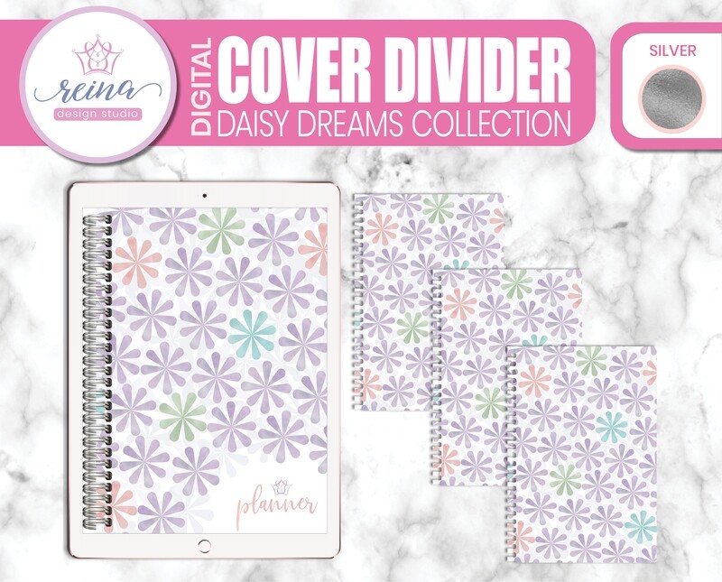 Interchangeable Digital Planner Cover and Dividers | Daisy Dreams, Silver