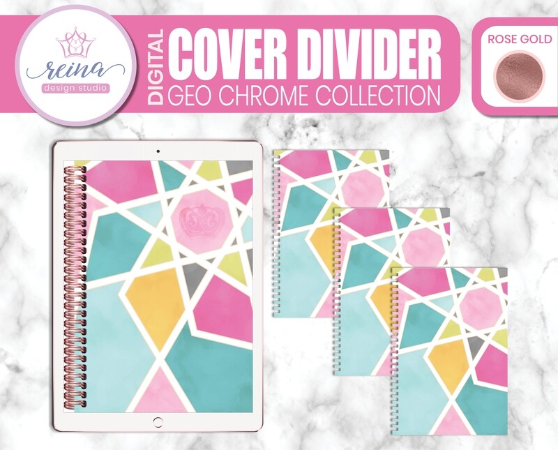 Interchangeable Digital Planner Cover and Dividers | Geo Chrome, Rose Gold