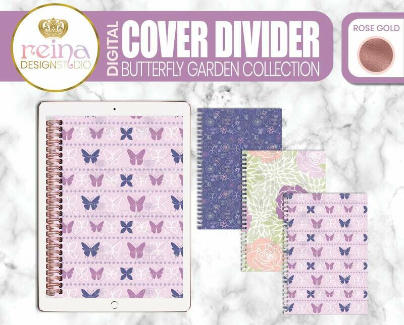 Interchangeable Digital Planner Cover and Dividers | Butterfly Garden, Rose Gold