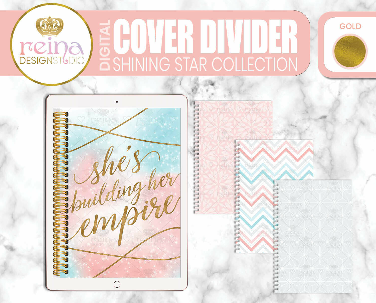 interchangeable-digital-planner-cover-and-dividers-shining-star-gold