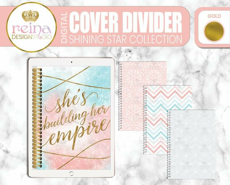 Interchangeable Digital Planner Cover and Dividers | Shining Star, Gold