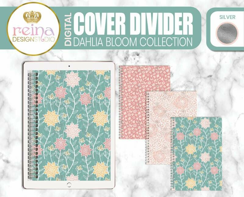 Interchangeable Digital Planner Cover and Dividers | Dahlia Bloom, Silver