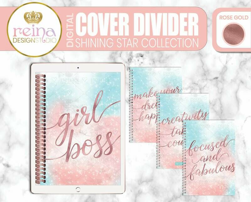 Interchangeable Digital Planner Cover and Dividers | Shining Star, Rose Gold