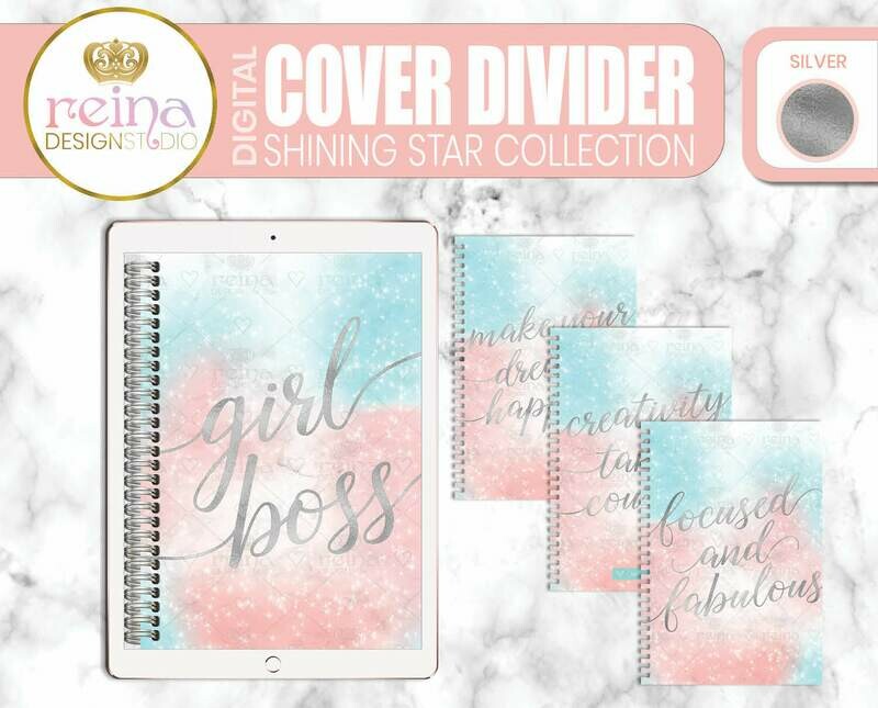 Interchangeable Digital Planner Cover and Dividers | Shining Star, Silver