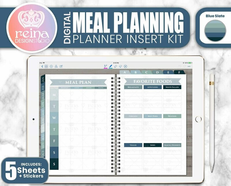 Meal Planning Digital Planner Insert Kit | Blue Slate