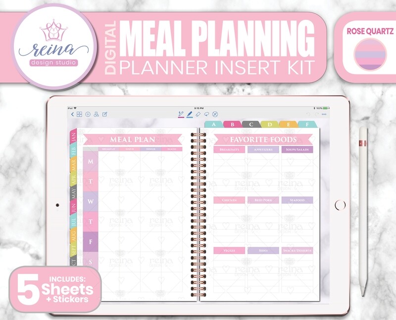 Meal Planning Digital Planner Insert Kit | Rose Quartz