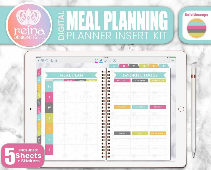 Meal Planning Digital Planner Insert Kit | Kaleidoscope