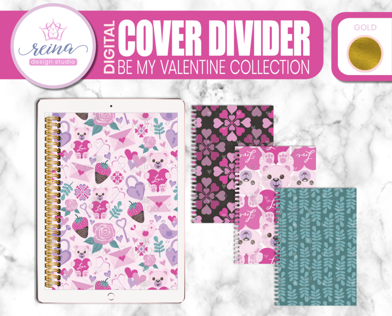 Interchangeable Digital Planner Cover and Dividers Deluxe | Be My Valentine Set A, Gold