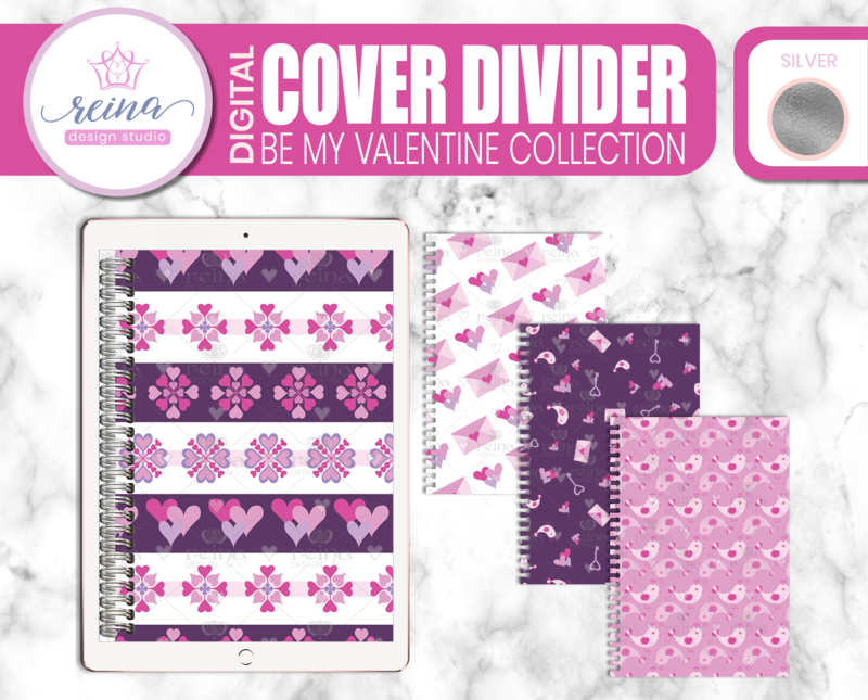 Interchangeable Digital Planner Cover and Dividers Deluxe | Be My Valentine Set B, Silver