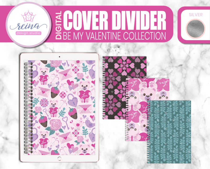 Interchangeable Digital Planner Cover and Dividers Deluxe | Be My Valentine Set A, Silver