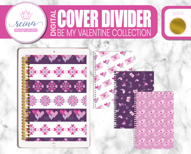 Interchangeable Digital Planner Cover and Dividers Deluxe | Be My Valentine Set B, Gold