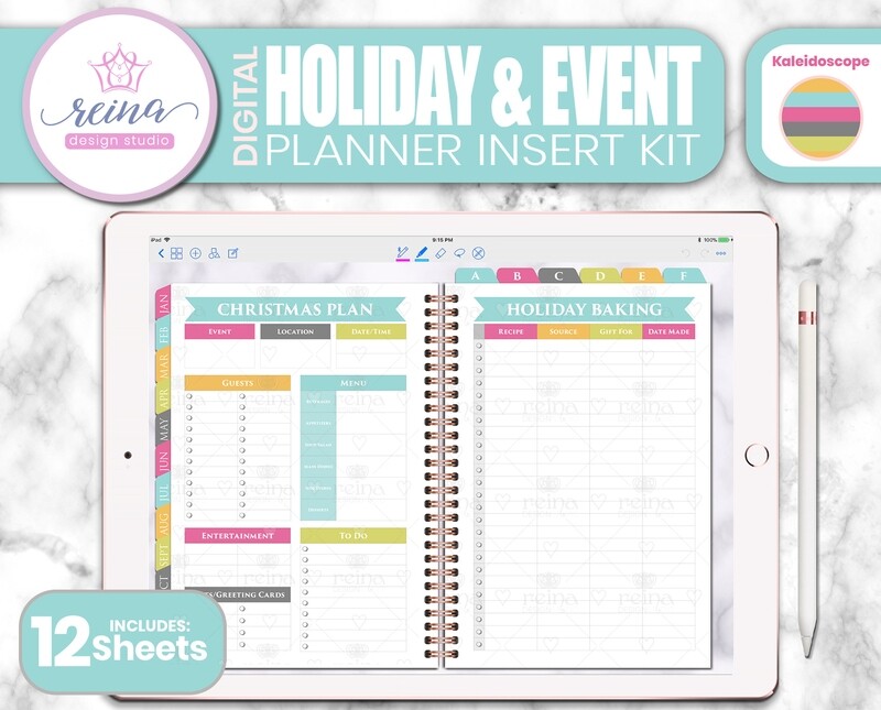 Holiday & Event Digital Planner Insert Kit | Kaleidoscope