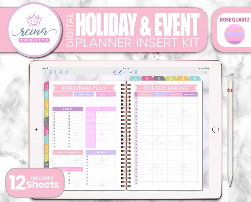 Holiday & Event Digital Planner Insert Kit | Rose Quartz