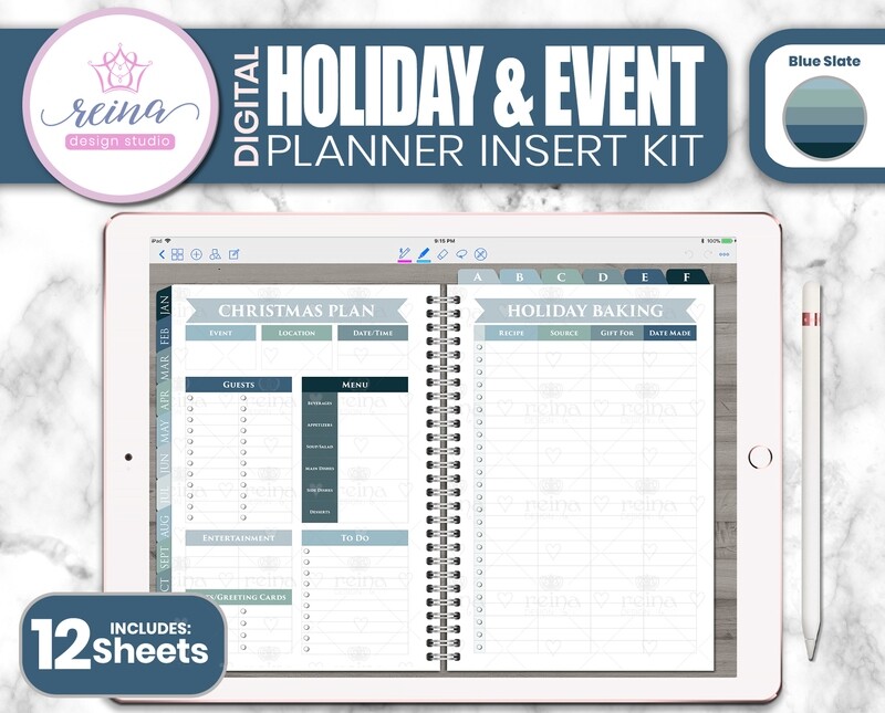 Holiday & Event Digital Planner Insert Kit | Blue Slate