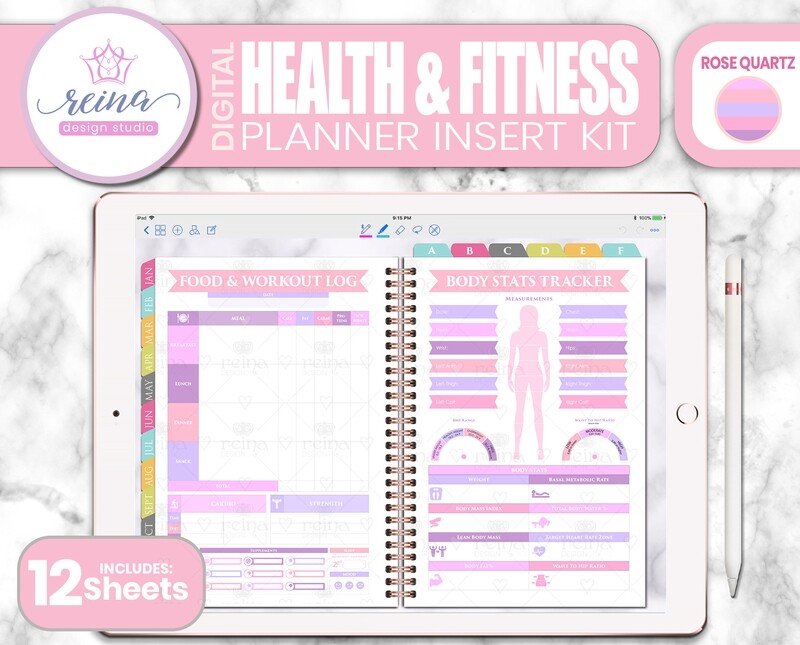 Health & Fitness Digital Planner Insert Kit | Rose Quartz