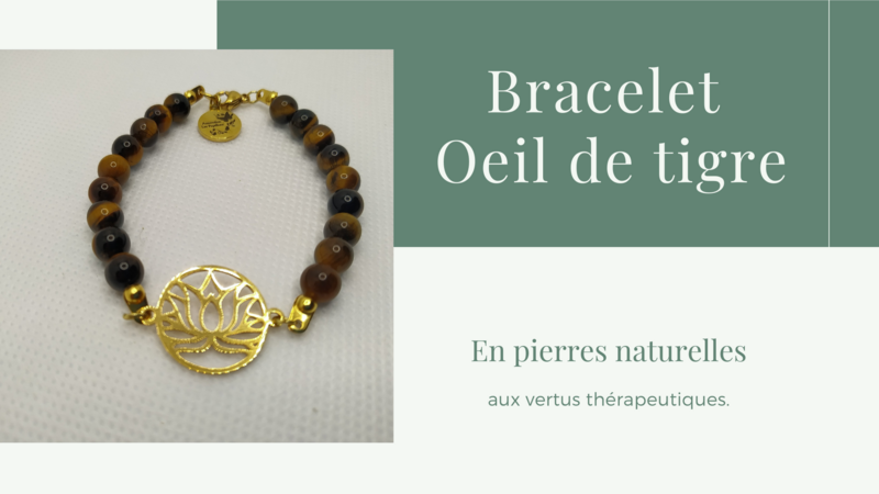 Bracelet Lily - Œil de Tigre et Fleur de Lotus
