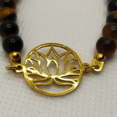 Bracelet Lily - Œil de Tigre et Fleur de Lotus