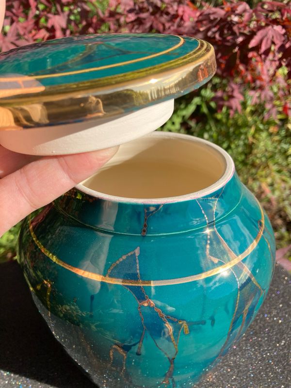 Ancient Creations Urn in Teal with Gold