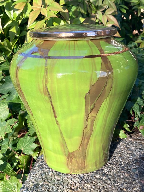 Ancient Creations Urn in Light Green with Gold