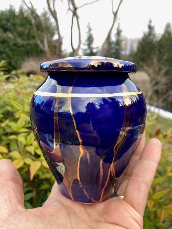 Ancient Creations Urn in Royal Blue with Gold