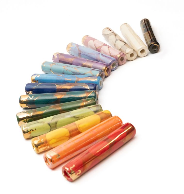 Ancient Creations Ceramic One Hitter Bats with gold sunshine design around the bowl.