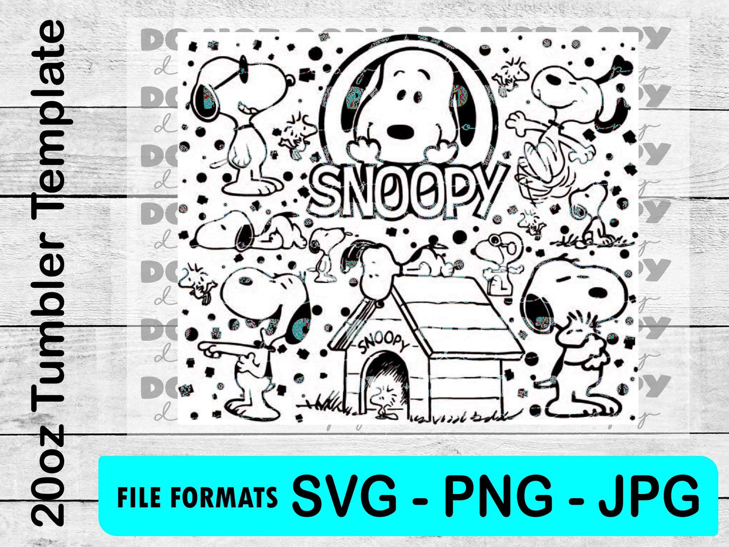 20oz Skinny Tumbler Snoopy Laser Engraving Wrap