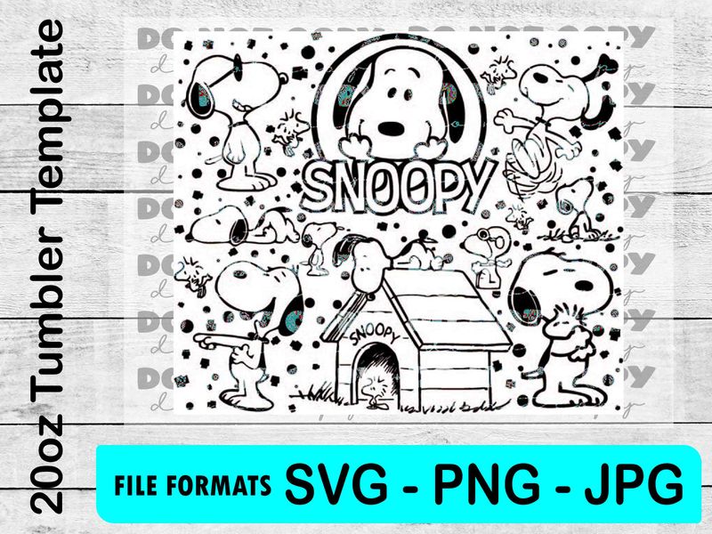 20oz Skinny Tumbler Snoopy Laser Engraving Wrap