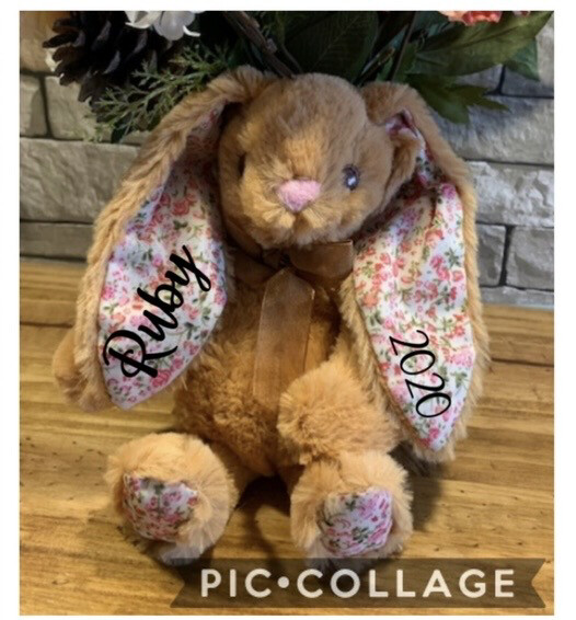 FLORAL EAR BUNNIES, COLOUR CHOICE: Brown, Year required: Yes
