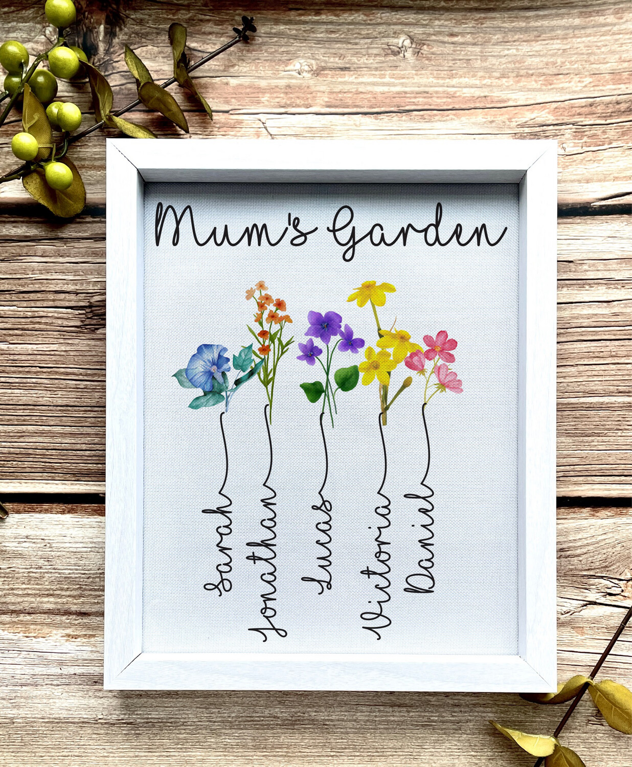 Framed Linen Birth Month Flower Garden Mother’s Day Gift