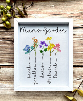 Framed Linen Birth Month Flower Garden Mother’s Day Gift