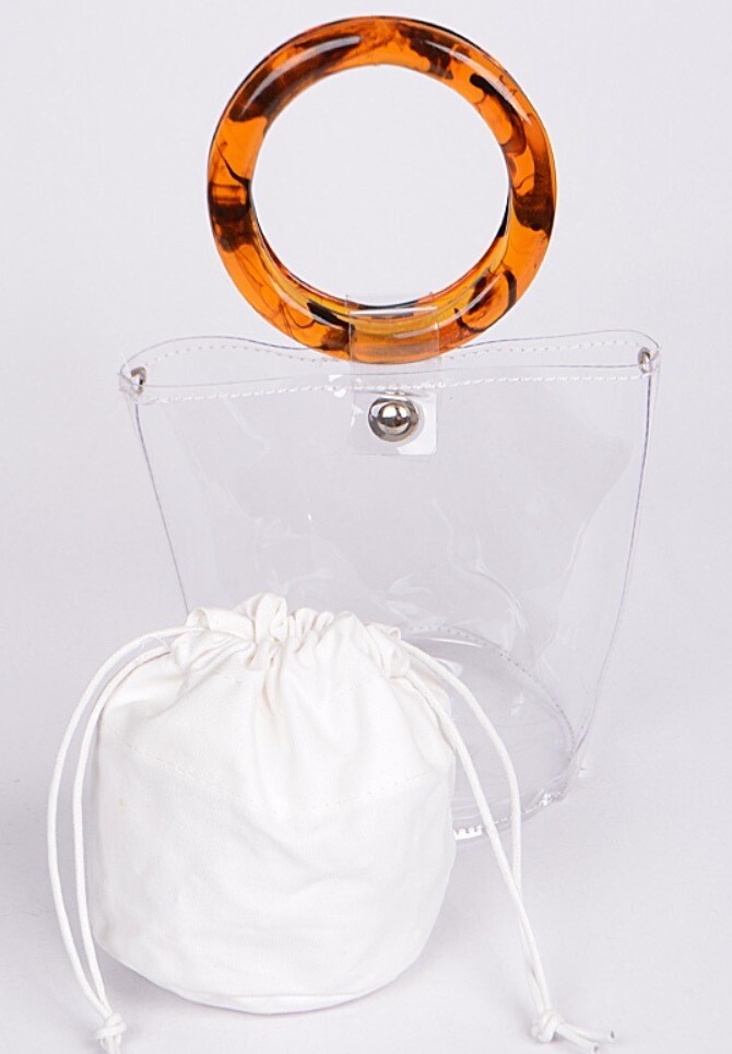 Transparent/ White/brown marbleized bag set