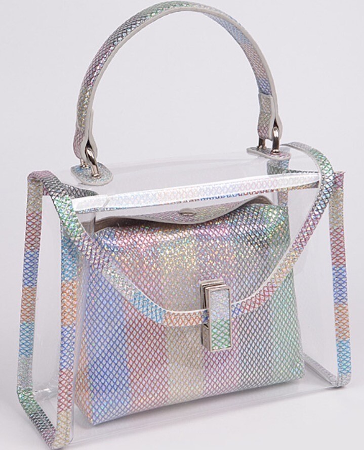 Rainbow lined crossbody and clutch set
