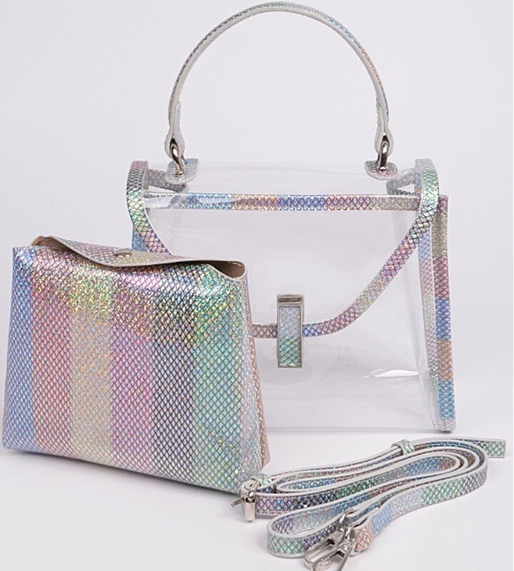 Rainbow lined crossbody and clutch set