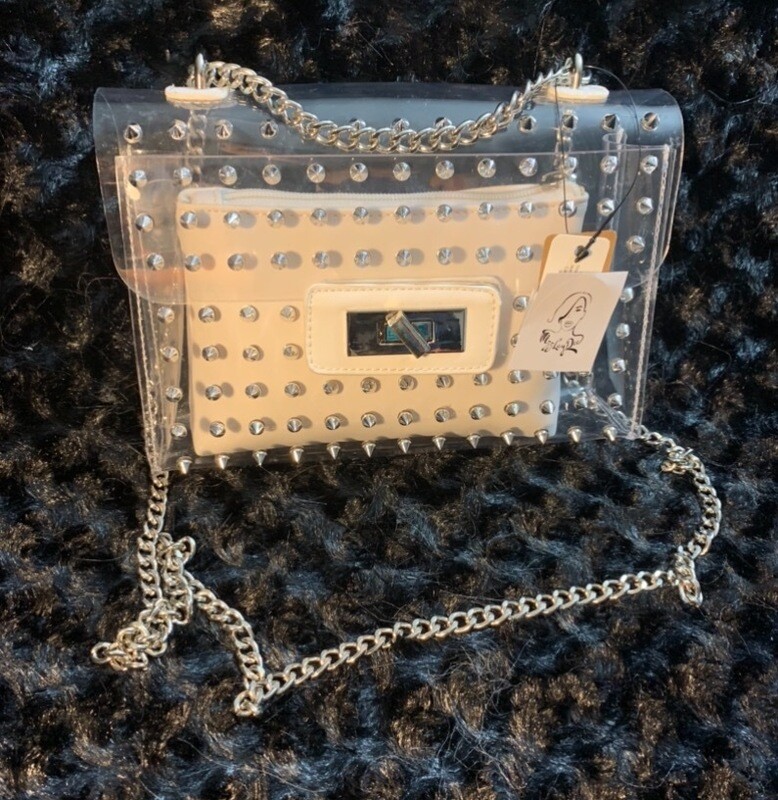 Spiked transparent/white clutch set