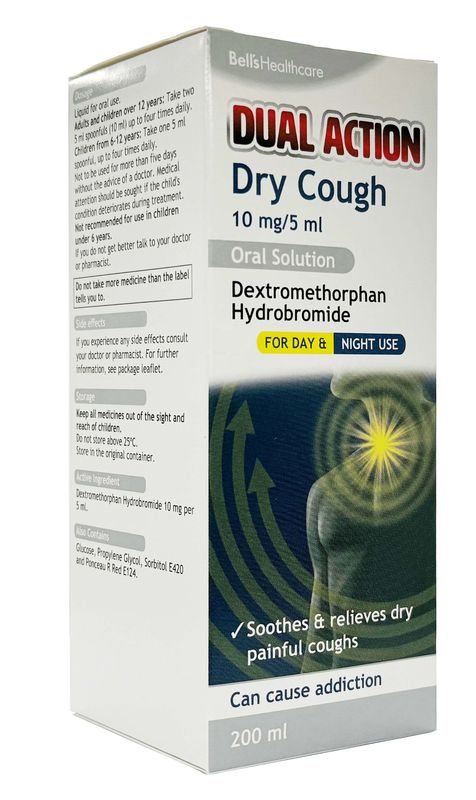 Bell's Healthcare Dual Action Dry Cough 10mg/5ml Oral Solution (Dextromethorphan Hydrobromide)  200ml
