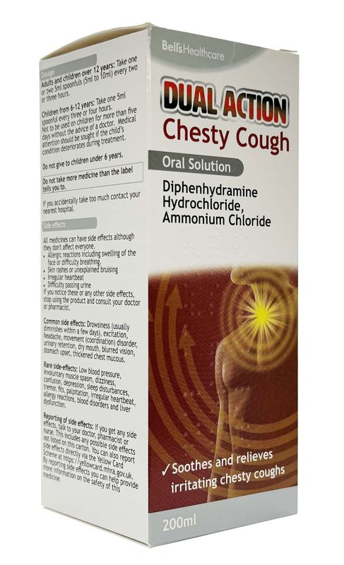 Bell's Healthcare Dual Action Chesty Cough (Diphenhydramine Hydrochloride, Ammonium Chloride) Oral Solution 200ml