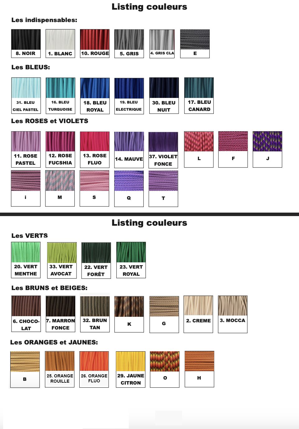 Listing couleurs
